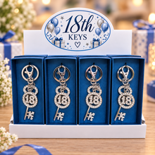 Load image into Gallery viewer, 18th Birthday Key Keepsakes  | Boxed Gift Shelving Unit - Counter Unit 16 Gifts | Keychain Keys