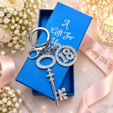 Load image into Gallery viewer, 18th birthday celebration boxed key keyring keychain gift 18th birthday forever gifts