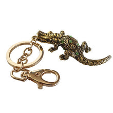Load image into Gallery viewer, Australian Crocodile Keychain Gift | Gold Green Stone Crocodile Keyring