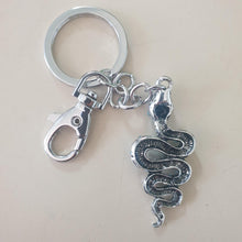 Load image into Gallery viewer, Snake Keychain Gift | Blue &amp; Silver Snake Keyring | Hand Made Bag chain Gift