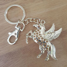 Load image into Gallery viewer, Pegasus Keychain Gift | Mythical Gold Rainbow Pegasus Keyring | Spiritual Animal
