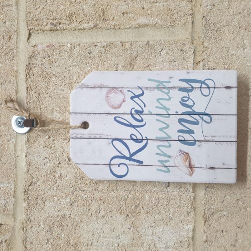 Display this beautifully crafted ceramic beach sign in any room to remind yourself to relax, unwind, and enjoy life. Its small size makes it perfect for hanging on walls & doors. Let the peaceful ocean vibes wash over you with this charming novelty sign.