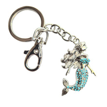 Load image into Gallery viewer, Blue &amp; Silver Mermaid water mythical creature keyring keychain 