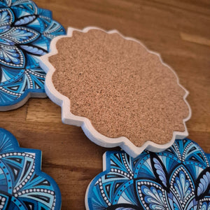 Mandala Blue Coaster Set | Boxed Ceramic Table Coasters | Blue Mandala Flower Gift