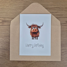Load image into Gallery viewer, Highlander Gift Cards | Happy Birthday Super Cute Cartoon Image Highlander Cards | Price Per Unit
