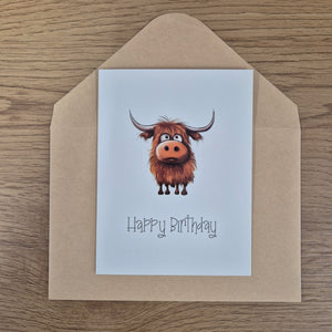 Highlander Gift Cards | Happy Birthday Super Cute Cartoon Image Highlander Cards | Price Per Unit