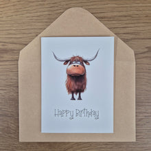 Load image into Gallery viewer, Highlander Gift Cards | Happy Birthday Super Cute Cartoon Image Highlander Cards | Price Per Unit