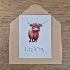 Highlander Gift Cards | Happy Birthday Super Cute Cartoon Image Highlander Cards | Price Per Unit
