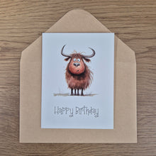 Load image into Gallery viewer, Highlander Gift Cards | Happy Birthday Super Cute Cartoon Image Highlander Cards | Price Per Unit