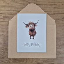 Load image into Gallery viewer, Highlander Gift Cards | Happy Birthday Super Cute Cartoon Image Highlander Cards | Price Per Unit