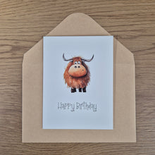 Load image into Gallery viewer, Highlander Gift Cards | Happy Birthday Super Cute Cartoon Image Highlander Cards | Price Per Unit