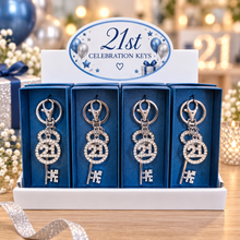 Load image into Gallery viewer, 21st Birthday Key Keepsakes | Boxed Gift Shelving Unit - Counter Unit 16 Gifts | 21st Birthday Keepsake Keychain Keys