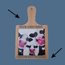 Load image into Gallery viewer, Cartoon Three Cows Customer Engraved Cheeseboards | Price Includes 6 Custom Engraved Cheeseboards