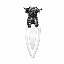 Load image into Gallery viewer, Highlander Cow Metal Bookmark | Cute Black Highlander Boxed Gift | Highlander Book Lover Gifts