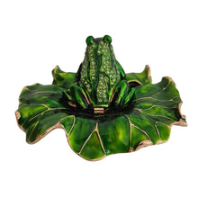 Load image into Gallery viewer, Green Frog On A Lily Pad Trinket Jewellery Ornament Box | Australian Green Frog Gift | Australiana Gifts