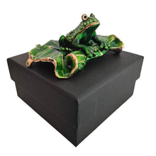 Load image into Gallery viewer, Green Frog On A Lily Pad Trinket Jewellery Ornament Box | Australian Green Frog Gift | Australiana Gifts