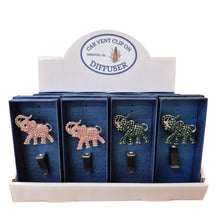 Load image into Gallery viewer, Elephant Car Essential Oil Diffusers | Shelf Display 16 Boxed Unit's | 8 Green Elephants | 8 Pink Elephants