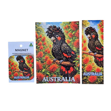 Load image into Gallery viewer, Gift Set | Red &amp; Black Cockatoo Bookmark - Magnet &amp; Postcard Gift Set | Australian Made Gifts