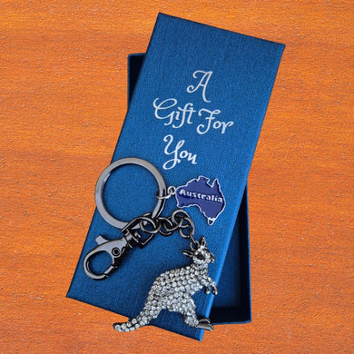Australian kangaroo keyring tagged Australiana map keychain boxed gift  
