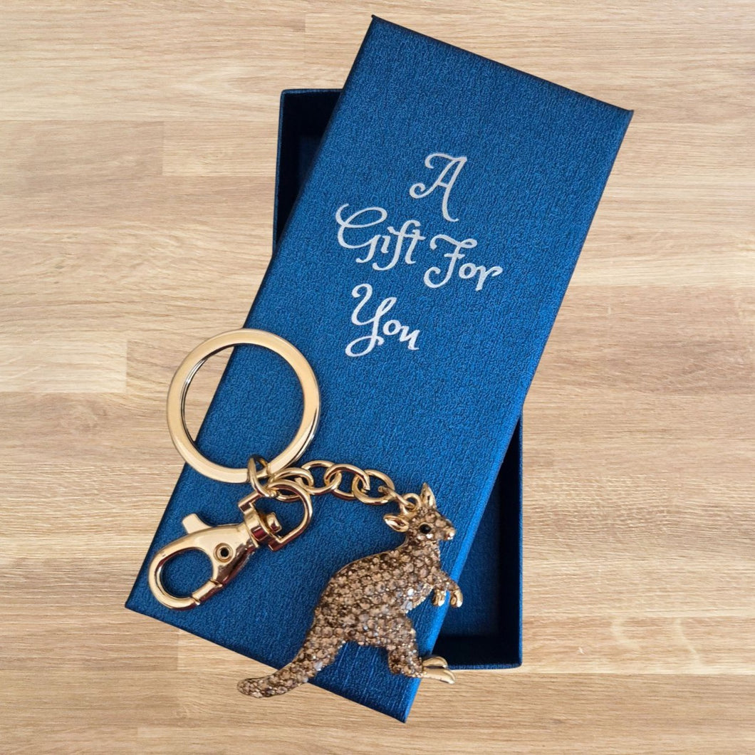 Brown kangaroo Australian gift keyring keychain boxed gift 