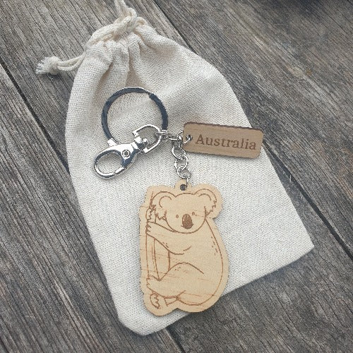 Elevate your keychain game with our sustainably made koala Wooden Keychain! Show your love for Australia - both its incredible wildlife and locally-made products. Each keychain is expertly crafted with sustainable materials, making it the perfect eco-friendly gift for yourself or a fellow tourist.