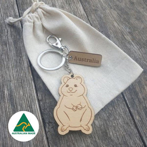 Australian Made Eco Friendly Sustainable timber Quokka keyring keychain Gift 