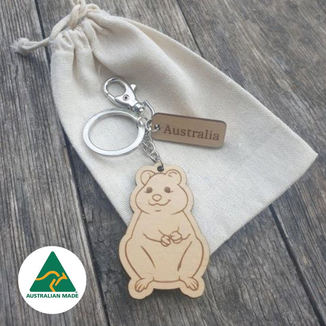 Australian Made Eco Friendly Sustainable timber Quokka keyring keychain Gift 