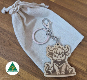 Highlander Cow Wooden Keychain Keyring Bag Chain | Australian Made Gifts | Sustainable Gifts