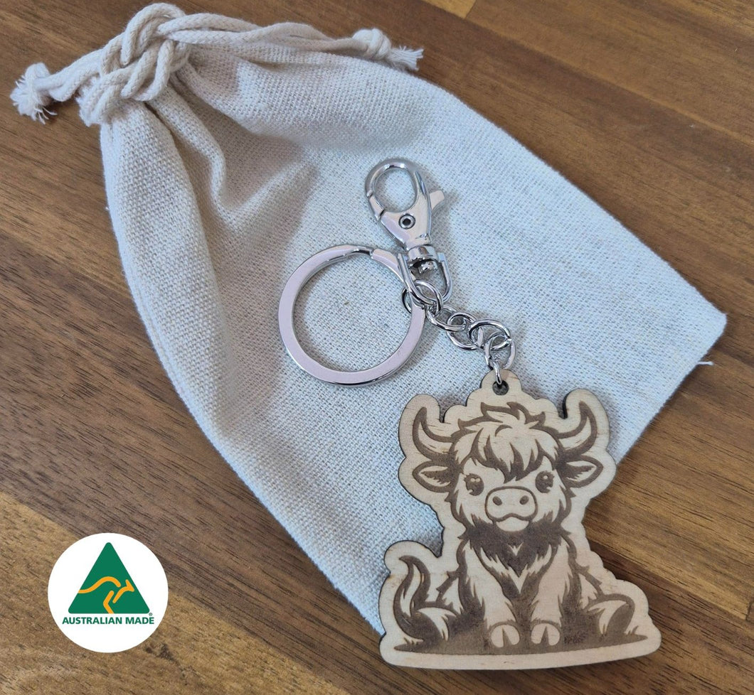 Highlander Cow Wooden Keychain Keyring Bag Chain | Australian Made Gifts | Sustainable Gifts