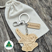 Load image into Gallery viewer, Australian Made Sustainable Timber Blue Wren Keyring Keychain Gift 