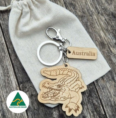 Australian Made Sustainable Crocodile Timber Keyring Keychain Gift 