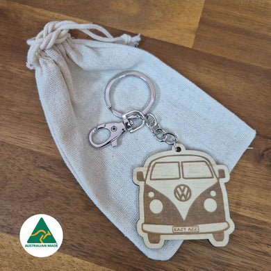 Australian Made Sustainable Kombi Eazy Azz Timber Keyring Keychain Gift 