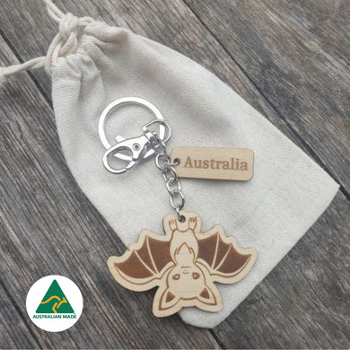 Australian Made Sustainable Timber Bat Keyring Keychain Gift 