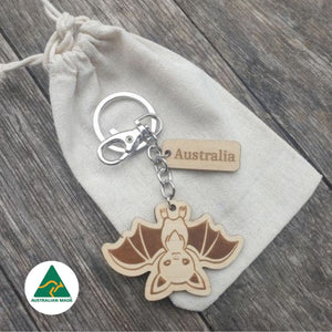 Australian Made Sustainable Timber Bat Keyring Keychain Gift 