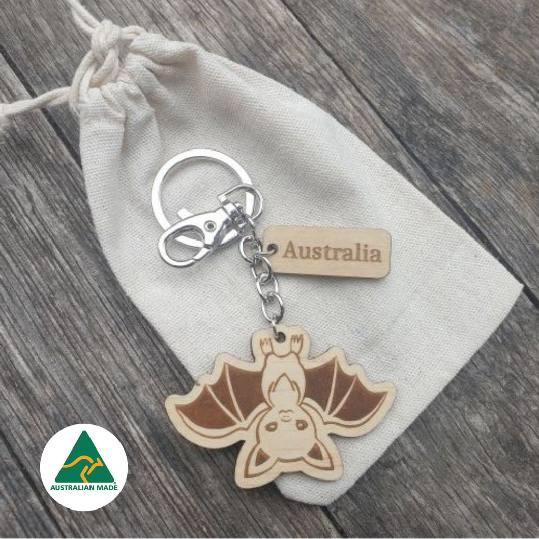 Australian Made Sustainable Timber Bat Keyring Keychain Gift 