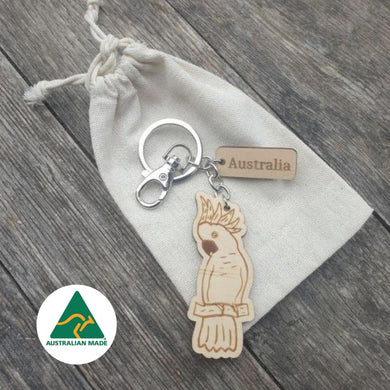 Cockatoo Corella Wooden Keychain Keyring Bag chain | Australian Made Gifts | Tourist Gifts
