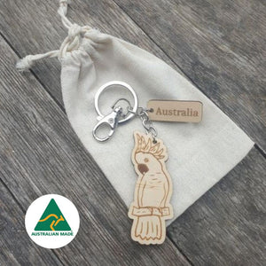 Cockatoo Corella Wooden Keychain Keyring Bag chain | Australian Made Gifts | Tourist Gifts