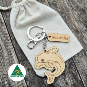 Australian Made Sustainable Timber Dolphin keyring keychain gift 