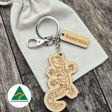 Australian Made Sustainable timber gecko keyring keychain gift 
