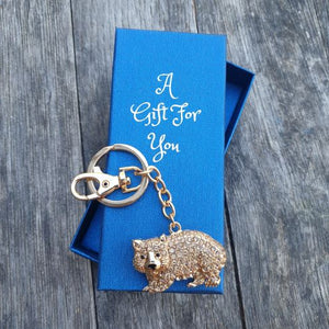 Australian Wombat Keyring Boxed Gift | Brown - Gold Cute Aussie Wombat Keychain Bag Chain