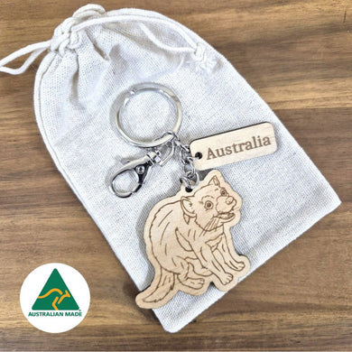Australian made eco friendly sustainable timber Tasmanian Devil Tazzie Devil keyring keychain gift 
