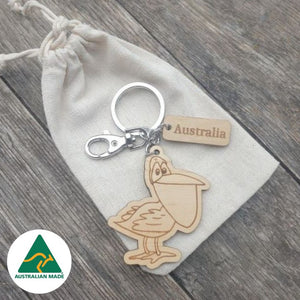 Australian made eco friendly sustainable timber pelican keyring keychain gift 