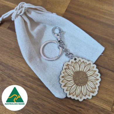 Australian made eco friendly sustainable timber sunflower keyring keychain gift 