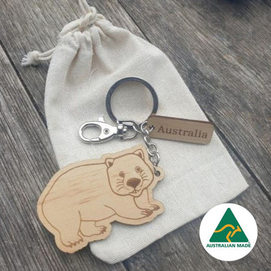 Australian made eco friendly sustainable timber wombat keyring keychain gift 