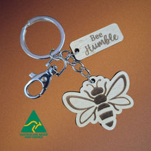 Load image into Gallery viewer, Bee Gifts | Adorable Australian Made Timber Bee Keychains With Assorted Bee Sayings | Display Stand