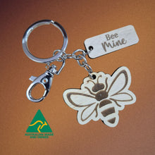 Load image into Gallery viewer, Bee Gifts | Adorable Australian Made Timber Bee Keychains With Assorted Bee Sayings | Display Stand