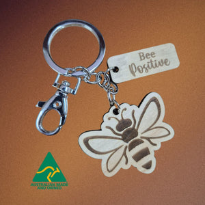 Bee Gifts | Adorable Australian Made Timber Bee Keychains With Assorted Bee Sayings | Display Stand