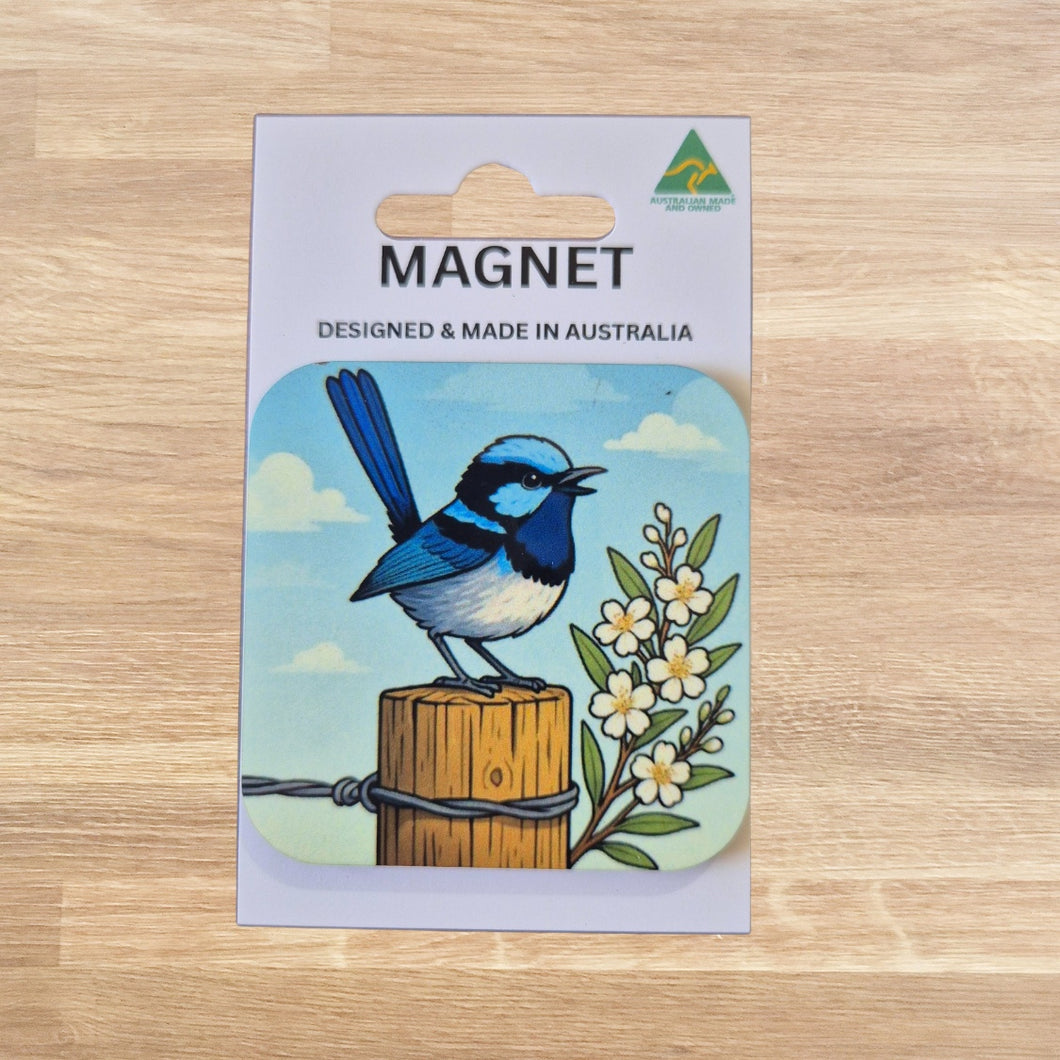 Blue Wren Magnet | Splendid Fairy Wren Gift | Australian Made & Designed | Bee & Sunflower Gift