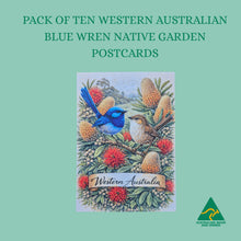 Load image into Gallery viewer, POSTCARDS | Pack Of 10 | Western Australian Blue Wren Native Garden | Made In Australia Gifts