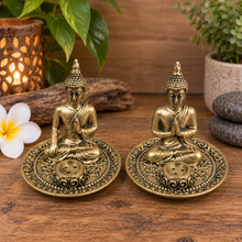 Load image into Gallery viewer, Buddha Thai Incense Stick Holders Set Of 2 | Gold Protection Buddha | Gold Pray Buddha